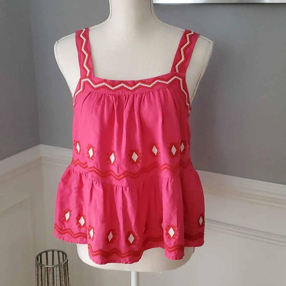 Ann Taylor LOFT Pink Linen Blend Embroidered Boho Tank Top Women XS Runs Big - Picture 4 of 12